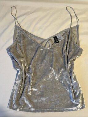 Divided Silver Velvet Spaghetti Strap Tank